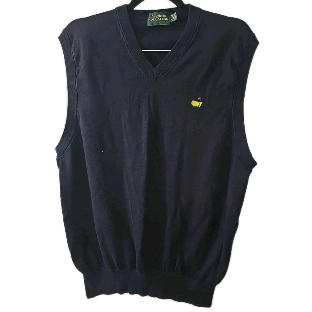 Vintage‎ Masters Golf Sweater Vest Mens L Navy Amen Corner V Neck Pima Cotton